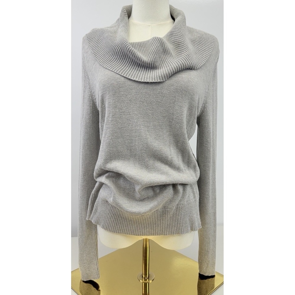 RALPH LAUREN Sweater Cowl Neck Marled Gray Womens Large Knit Pullover PILLING
